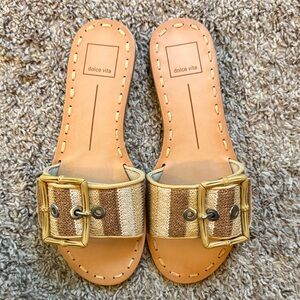 Dolce Vita Gold and Tan Buckle Sandals size 6.5